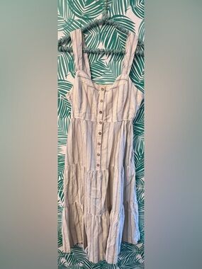 Poem & Thread pinstripe button midi dress 100% cotton neutral colors sz M